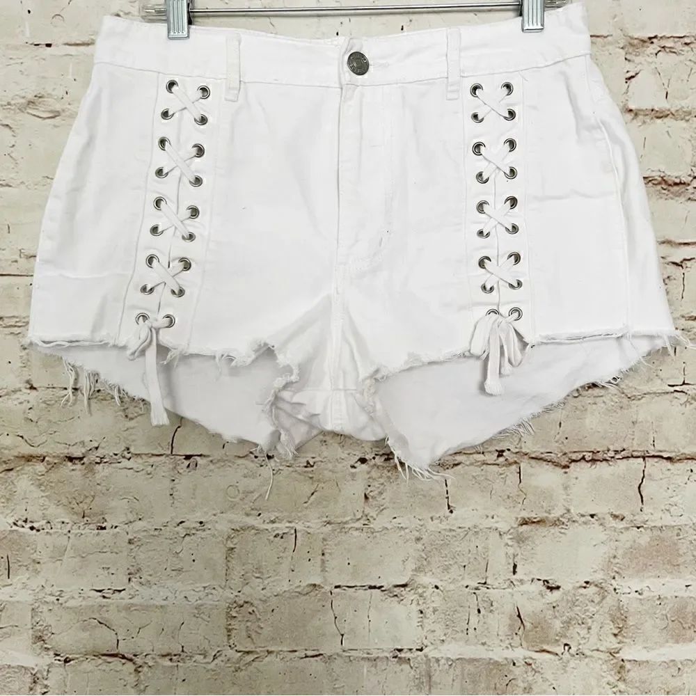 Garage festival lace up jean shorts